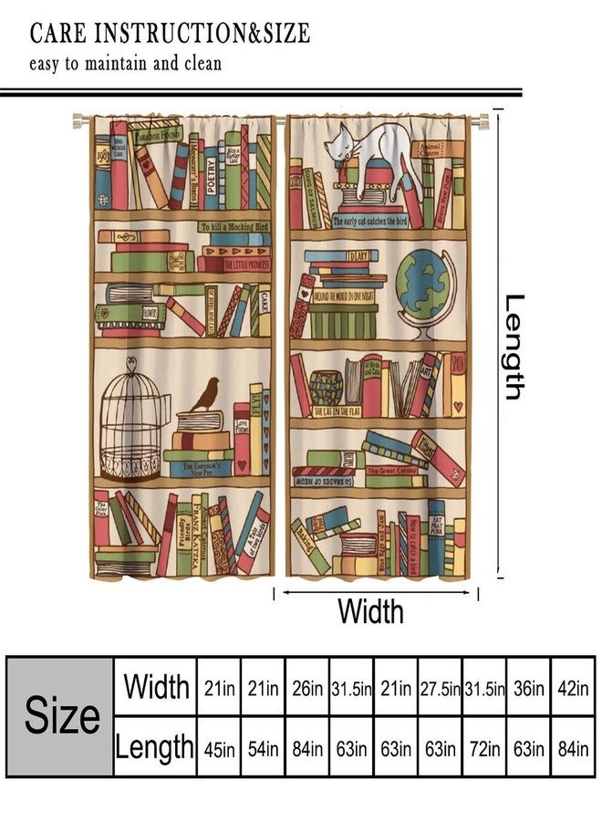 YCness Bookshelf Curtains Cartoon Cat Boho Library Art Printed Window Drapes for Bedroom Living Room Kitchen Decor Fabric Set 2 Panel 42x45 Inch 30% Shading Rate - Image 2
